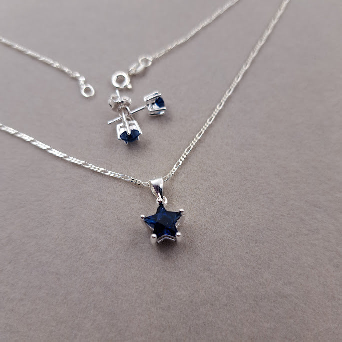 Juego de aretes y dije Circon Azul Estrella plata 925.