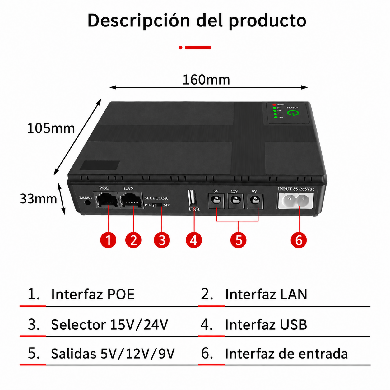 Mini UPS 18W para Router, Módem y Cámaras POE | Batería 10,400mAh | Salidas 5V, 9V, 12V y POE 24V