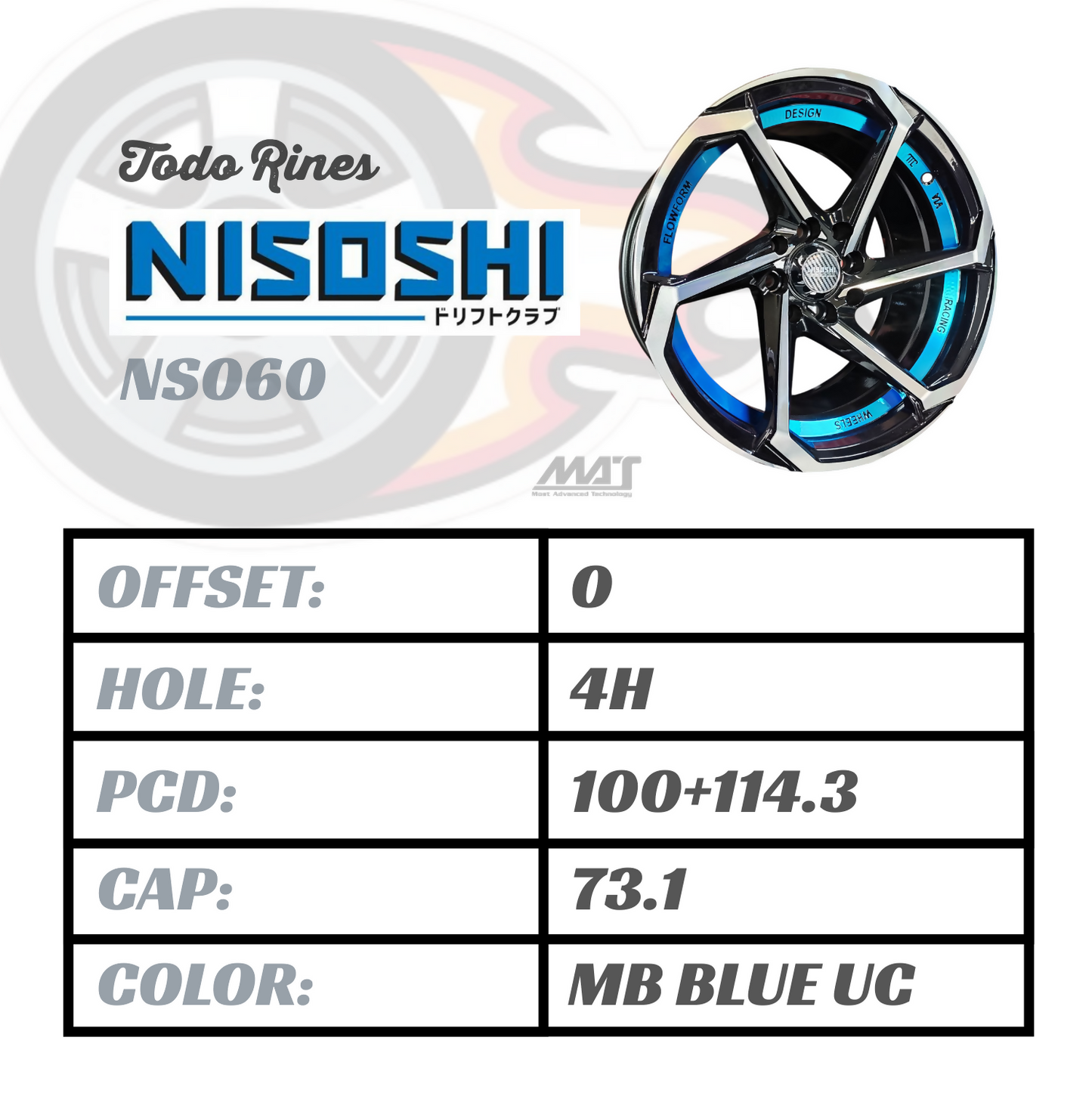 1 Set de 4 rines 15 NISOSHI 4 Hoyos - Orilla Azul