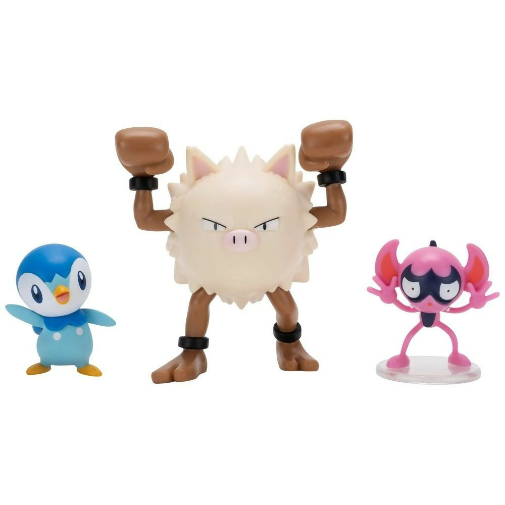 Pokemon Battle Figure Set Piplup + Primeape + Impidimp Action Figure.