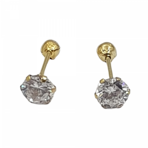 Arete Circón Blanco, Oro 10kl Italiano