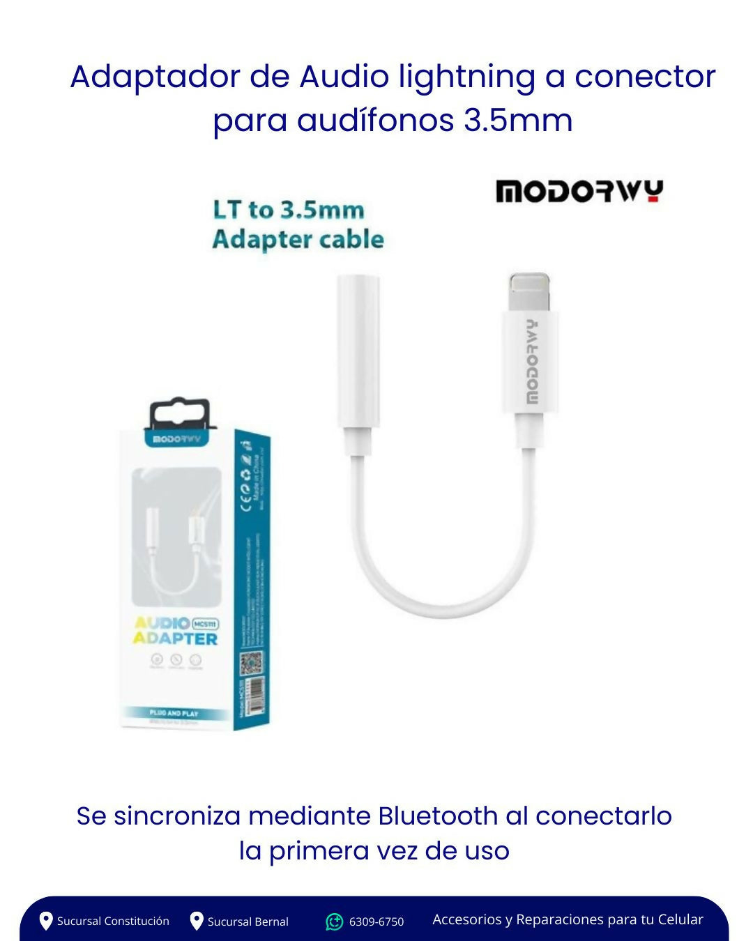 Adaptador Lightning a conector para audífonos 3.5mm