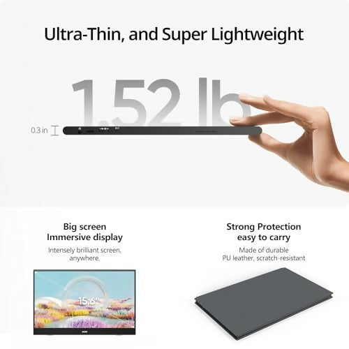 Monitor Portátil MNN 15.6" FHD IPS USB-C HDMI con Bocinas y Cubierta