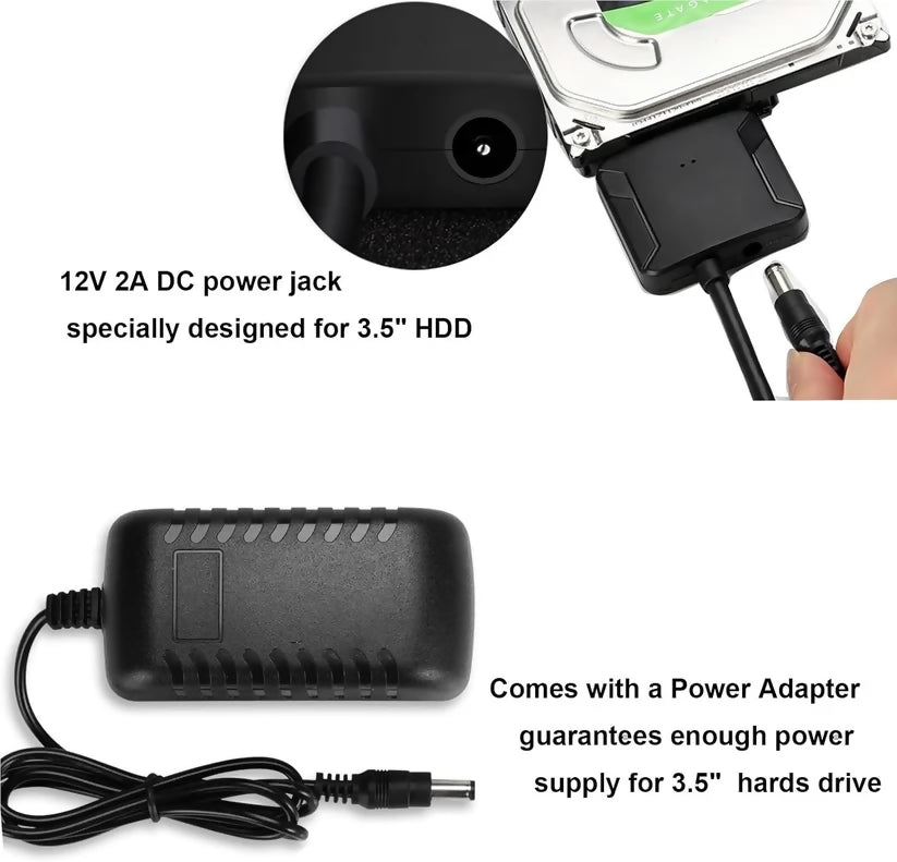 Adaptador SATA a USB 3.0 con Fuente de Alimentación | Para HDD/SSD 2.5" y 3.5"