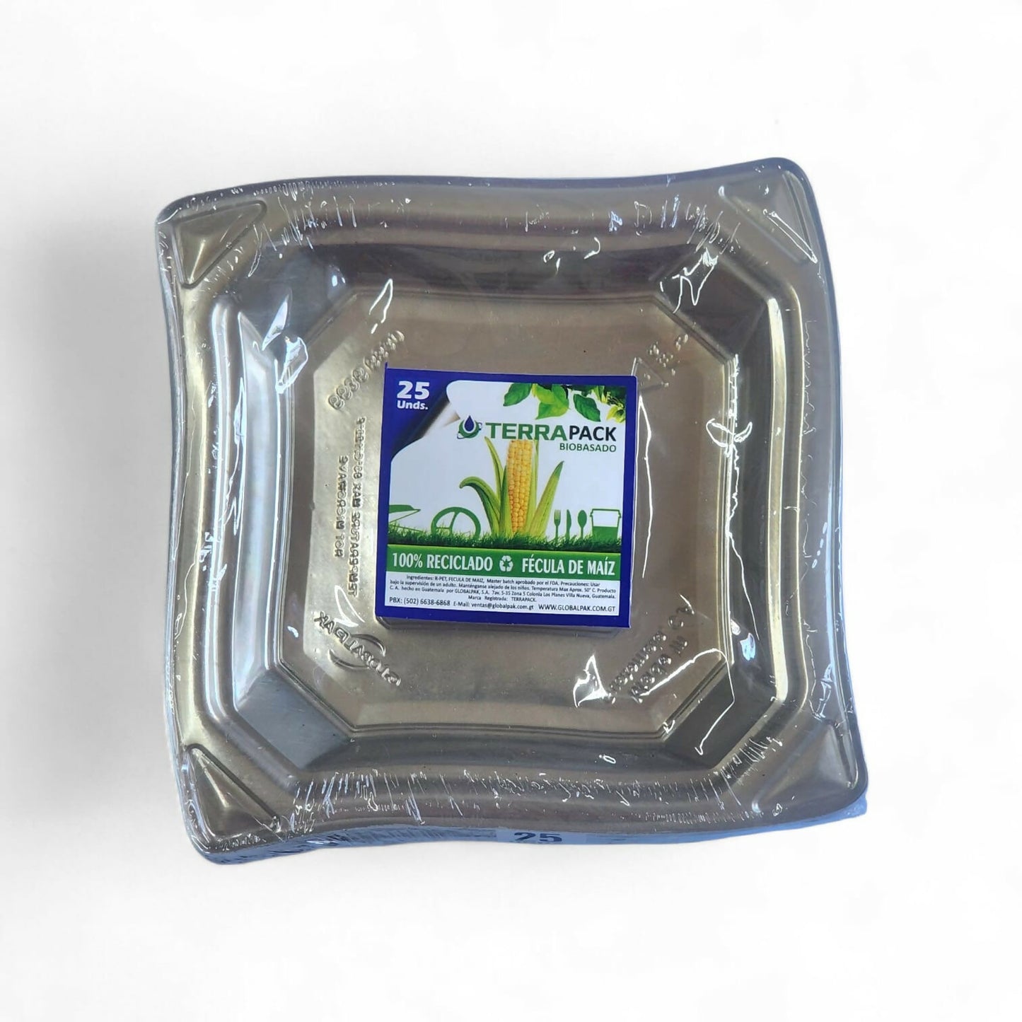 Plato multieventos cuadrado No. 6 de 25 unidades - Transparente (ECONO GREEN)