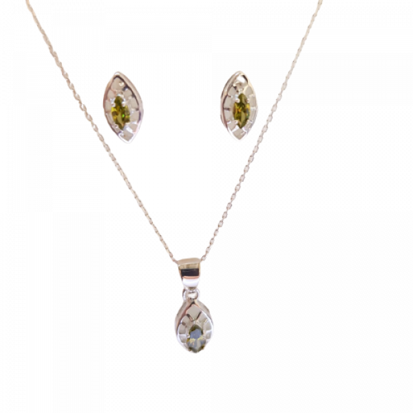 Juego de Aretes más dije, cadena, Verde, Plata 925