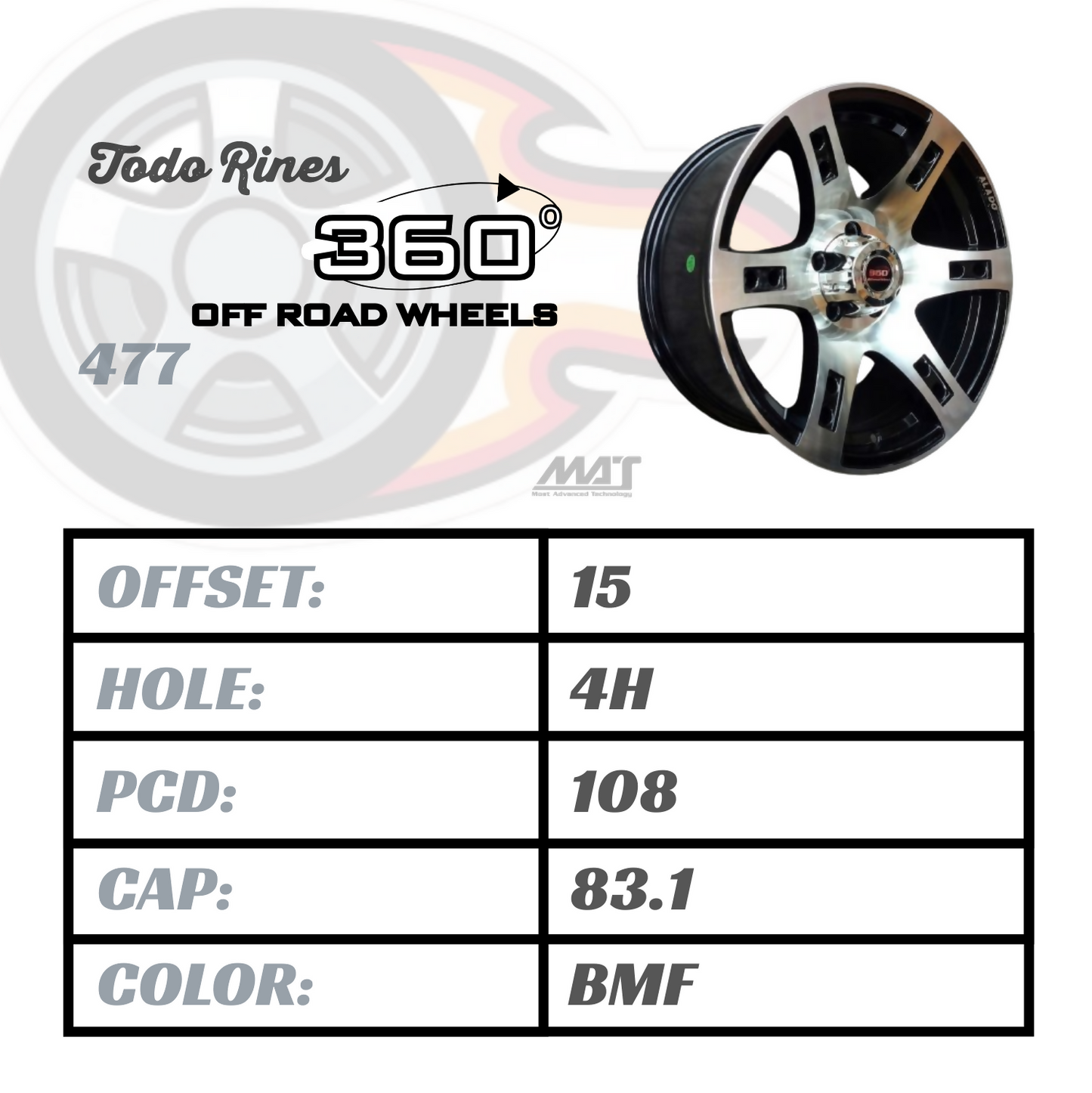 1 Set de 4 rines 17x8 de 5 Hoyos - 360° OFFROAD