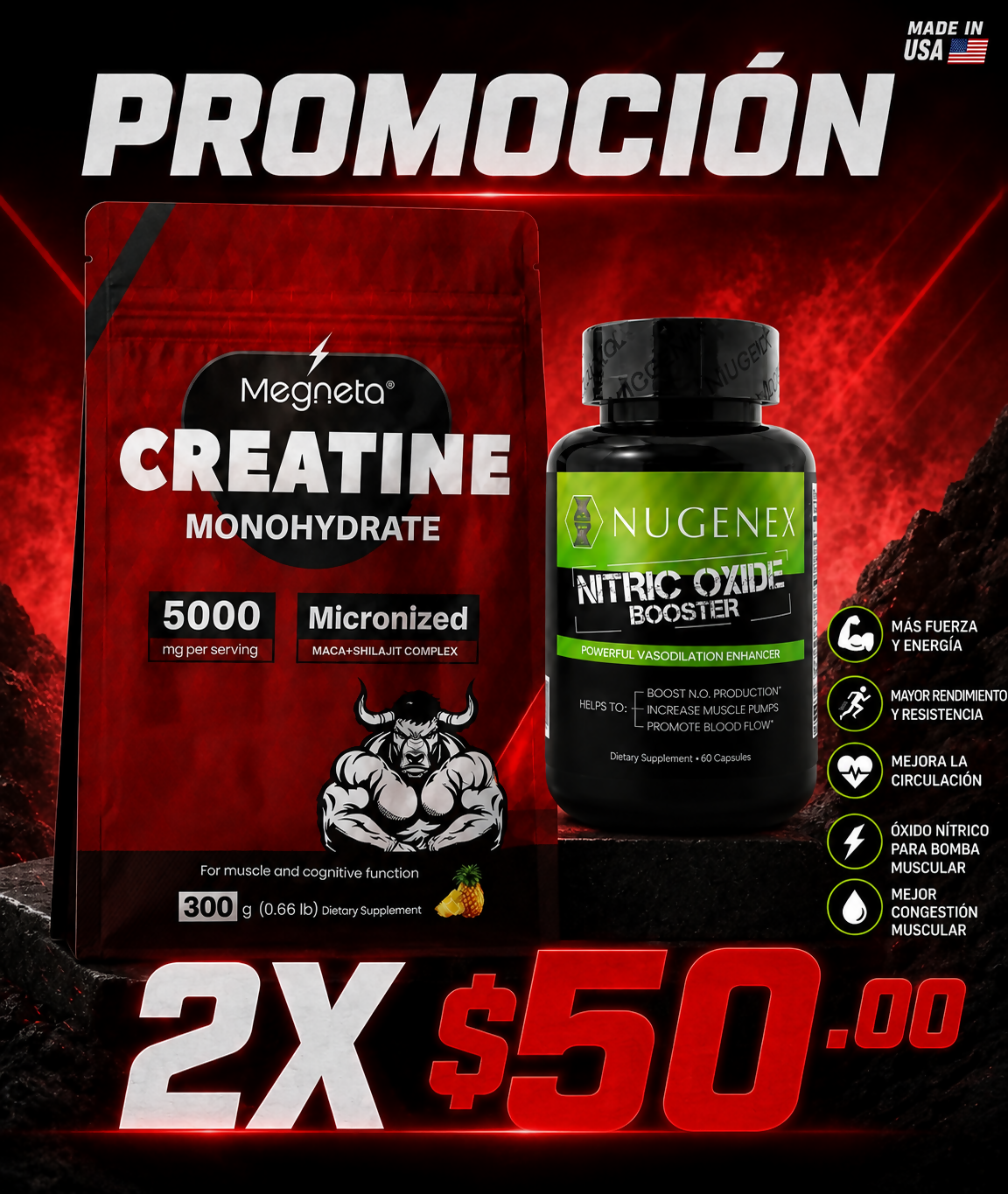 CREATINA MONOHIDRATADA + ÓXIDO NÍTRICO