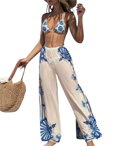 Traje de Baño con Estampado Azul