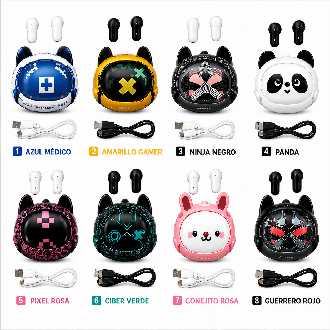 Audífonos Inalámbricos Bluetooth MTMAX con Estuche de Caritas