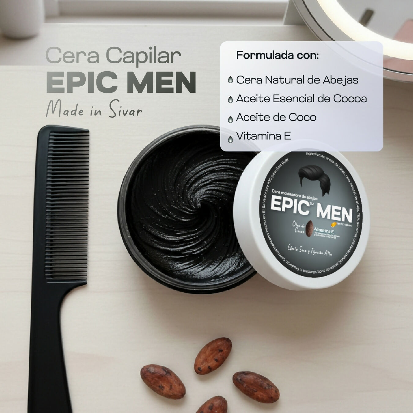 Cera Moldeadora Cubre Canas All Black - EPIC MEN 100 grs