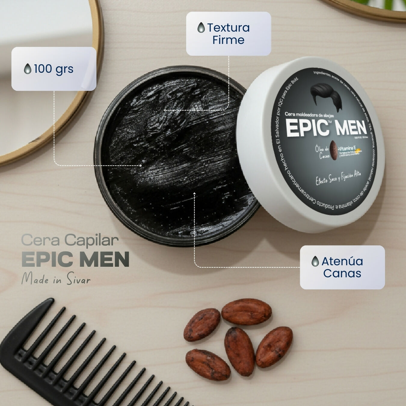Cera Moldeadora Cubre Canas All Black - EPIC MEN 100 grs