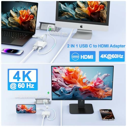 Adaptador 2 en 1 USB-C y Lightning a HDMI para iPhone/iPad/TV