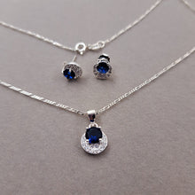 Juego aretes mas dije y cadena Circonias azul 45cm plata 925 jueg05