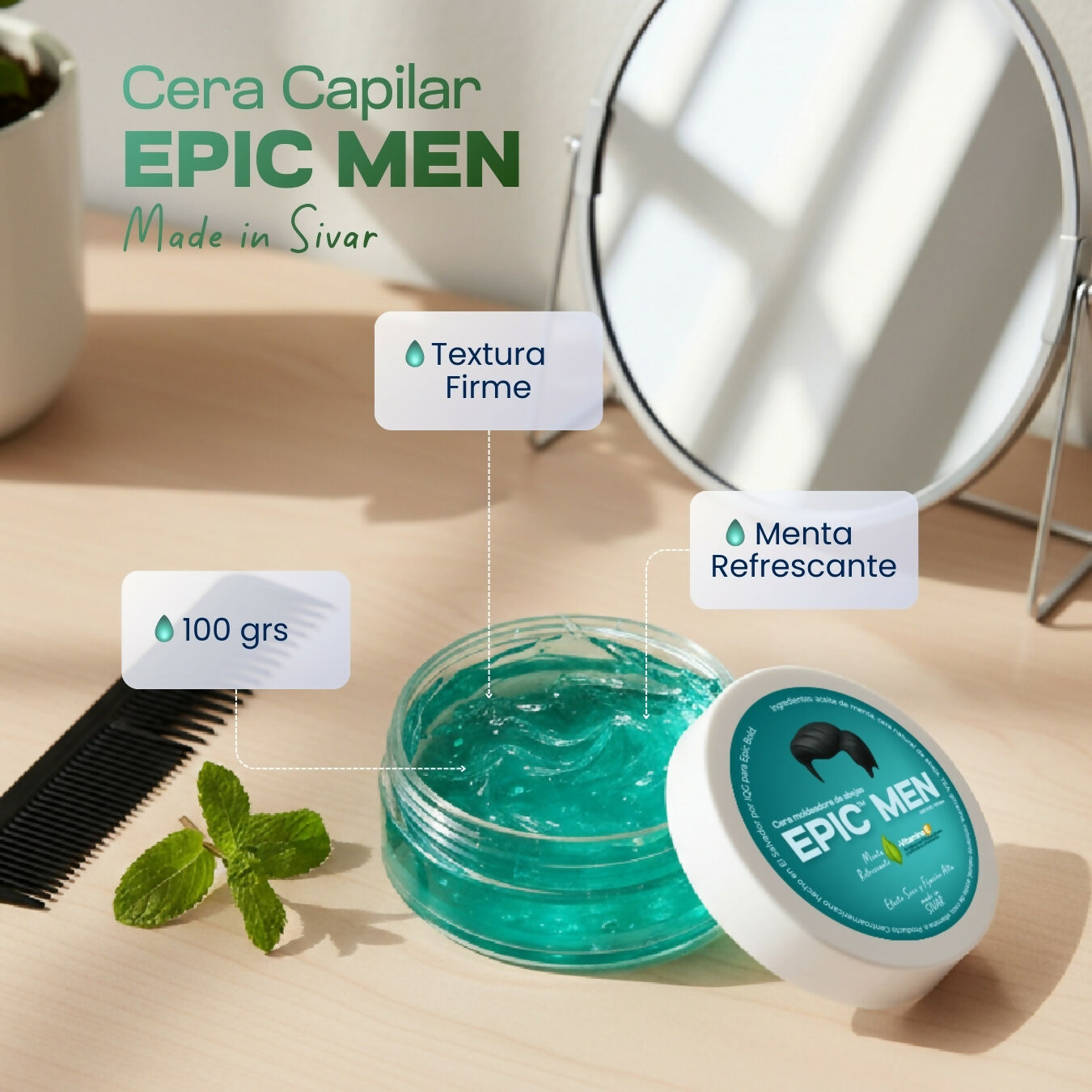 Cera Capilar Menta Refrescante - EPIC MEN 100 grs