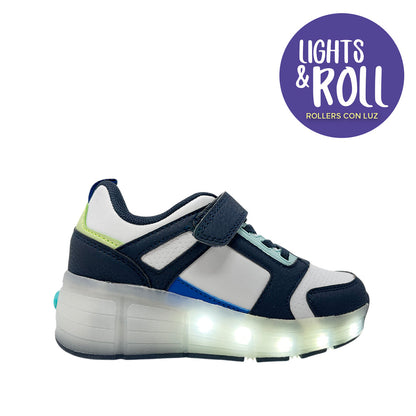 Sneakers con luces Glen para niño color blanco, azul y negro