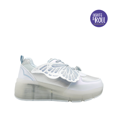 Sneakers con rodos Mariposa para niña color celeste
