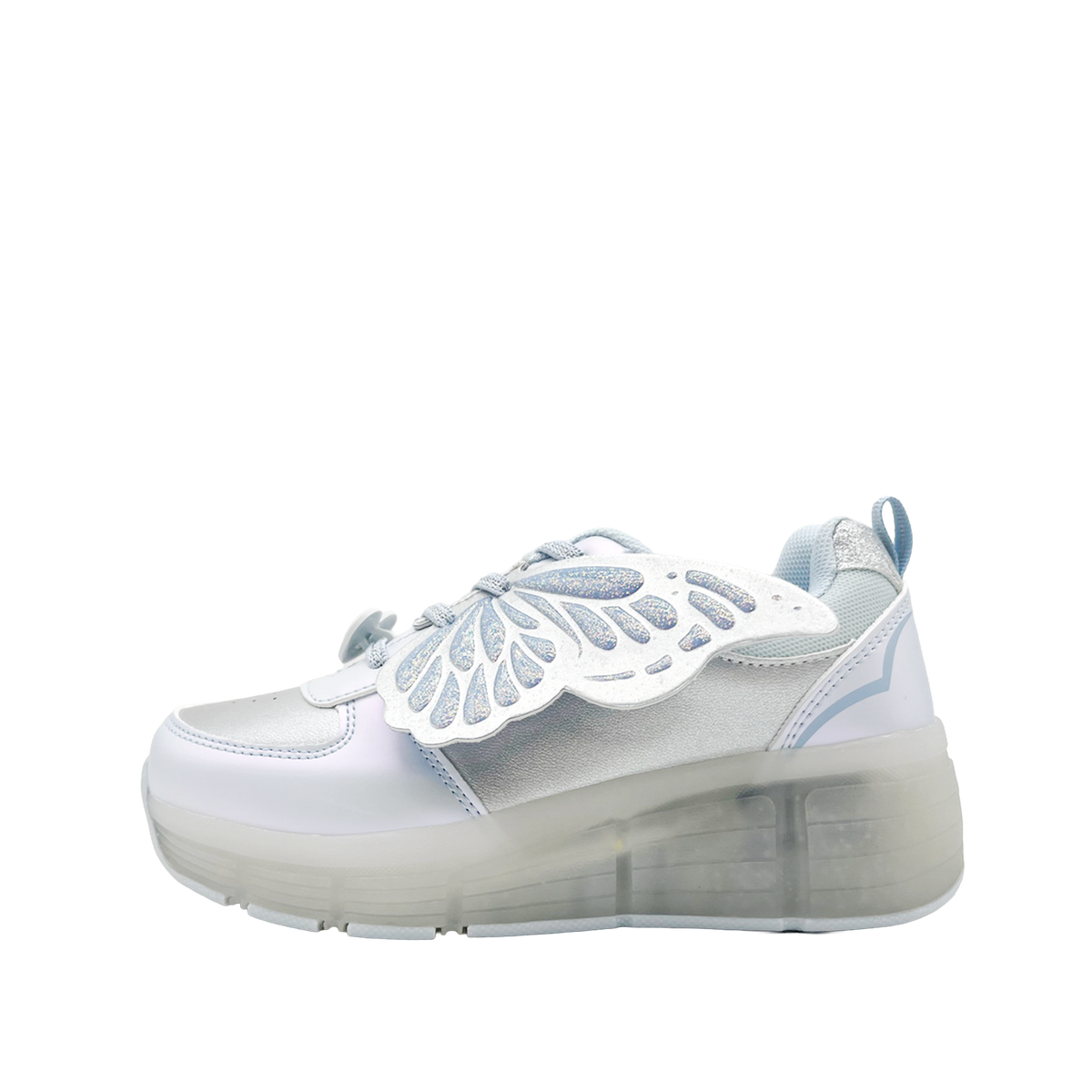 Sneakers con rodos Mariposa para niña color celeste