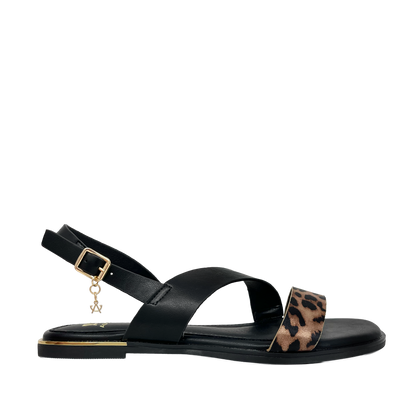 Sandalias flats Galatea para mujer color leopardo