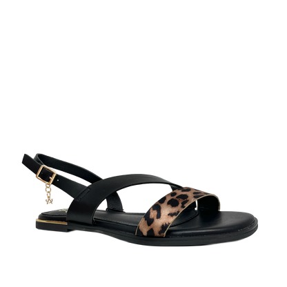 Sandalias flats Galatea para mujer color leopardo