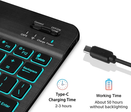 Funda con Teclado Retroiluminado para Amazon Fire HD 10 y 10 Plus (2021/2023) - Negro