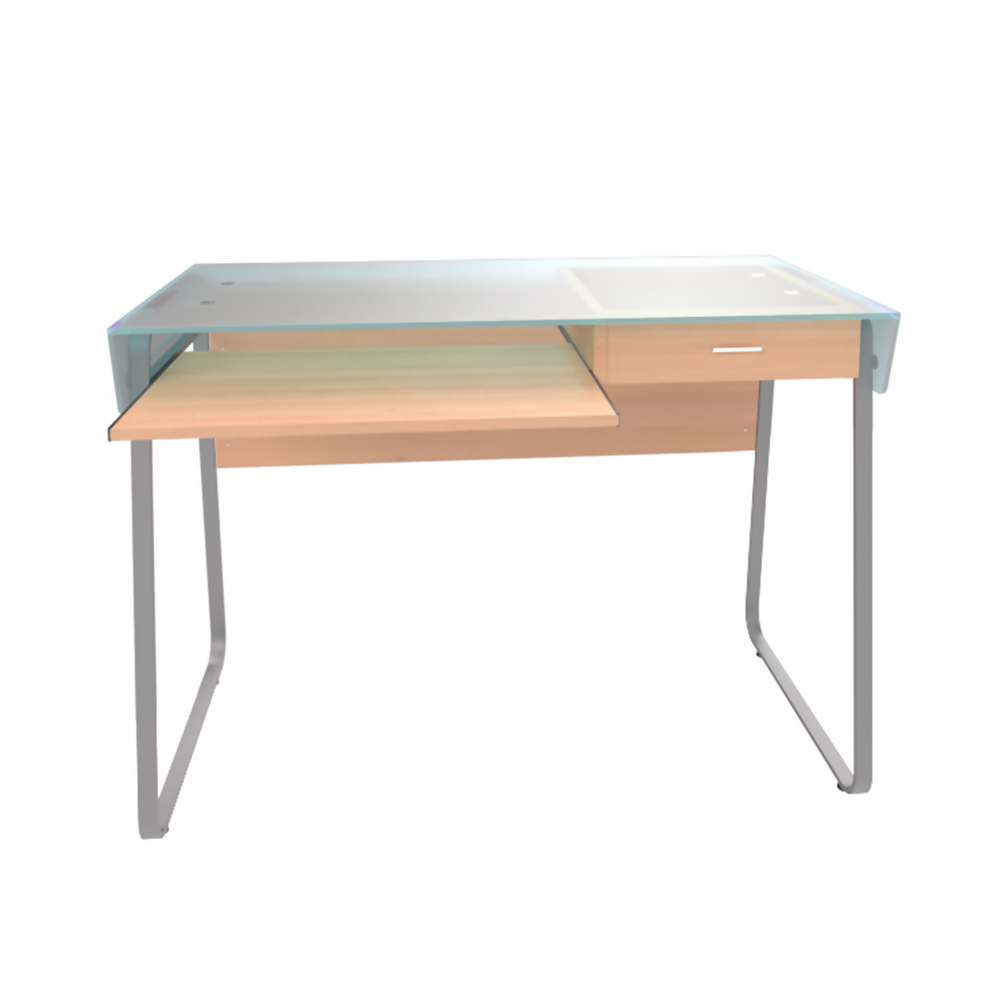 Glass-top computer desk Sgl Lvl Sycamore