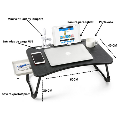 Mesa plegable con puertos USB - Brown