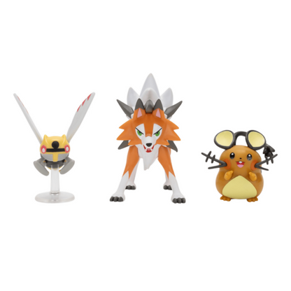 Pokémon Battle Figure 3 Pack Ninjask + Dedenne + Lycanroc.