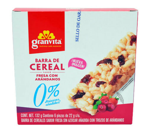BARRAS DE CEREAL 0% SIN AZUCAR - Fresa con Arándanos 132g