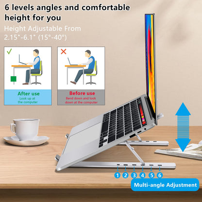 Soporte ajustable y plegable para laptop de hasta 15.6"