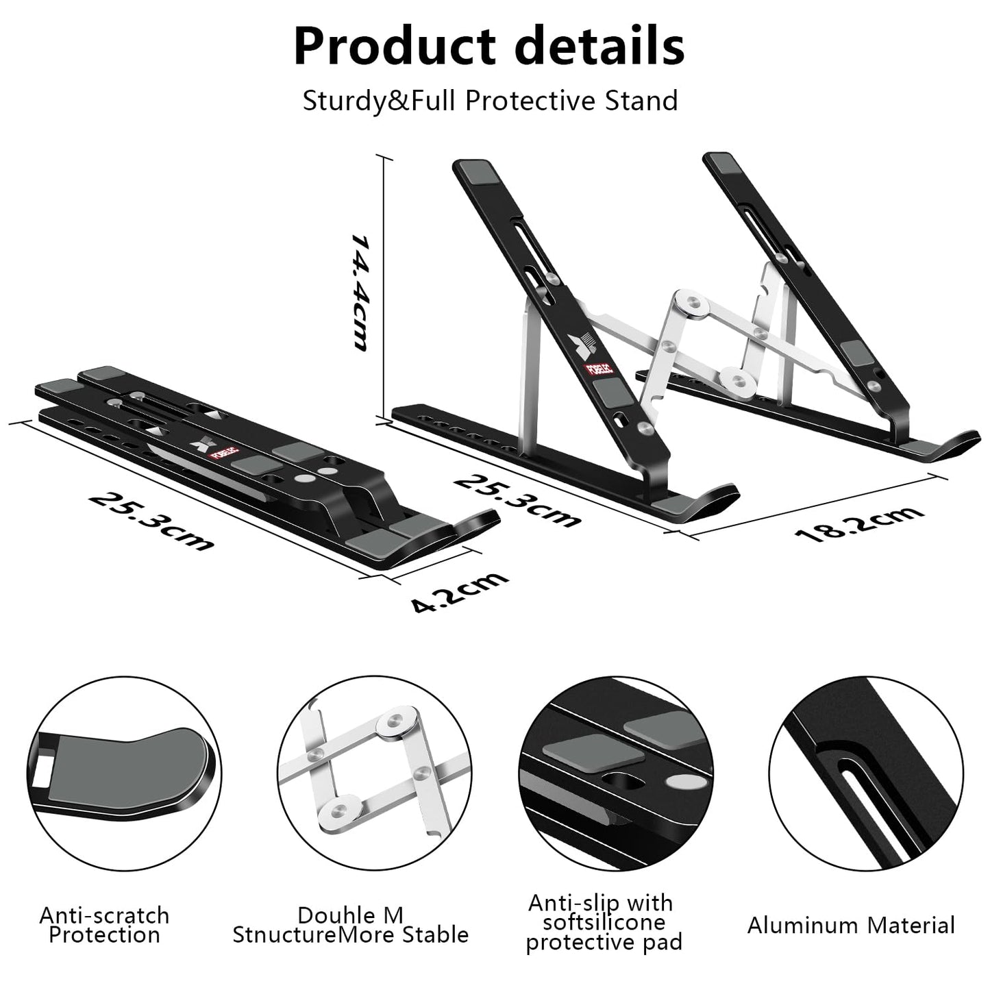 Soporte ajustable y plegable para laptop de hasta 15.6"