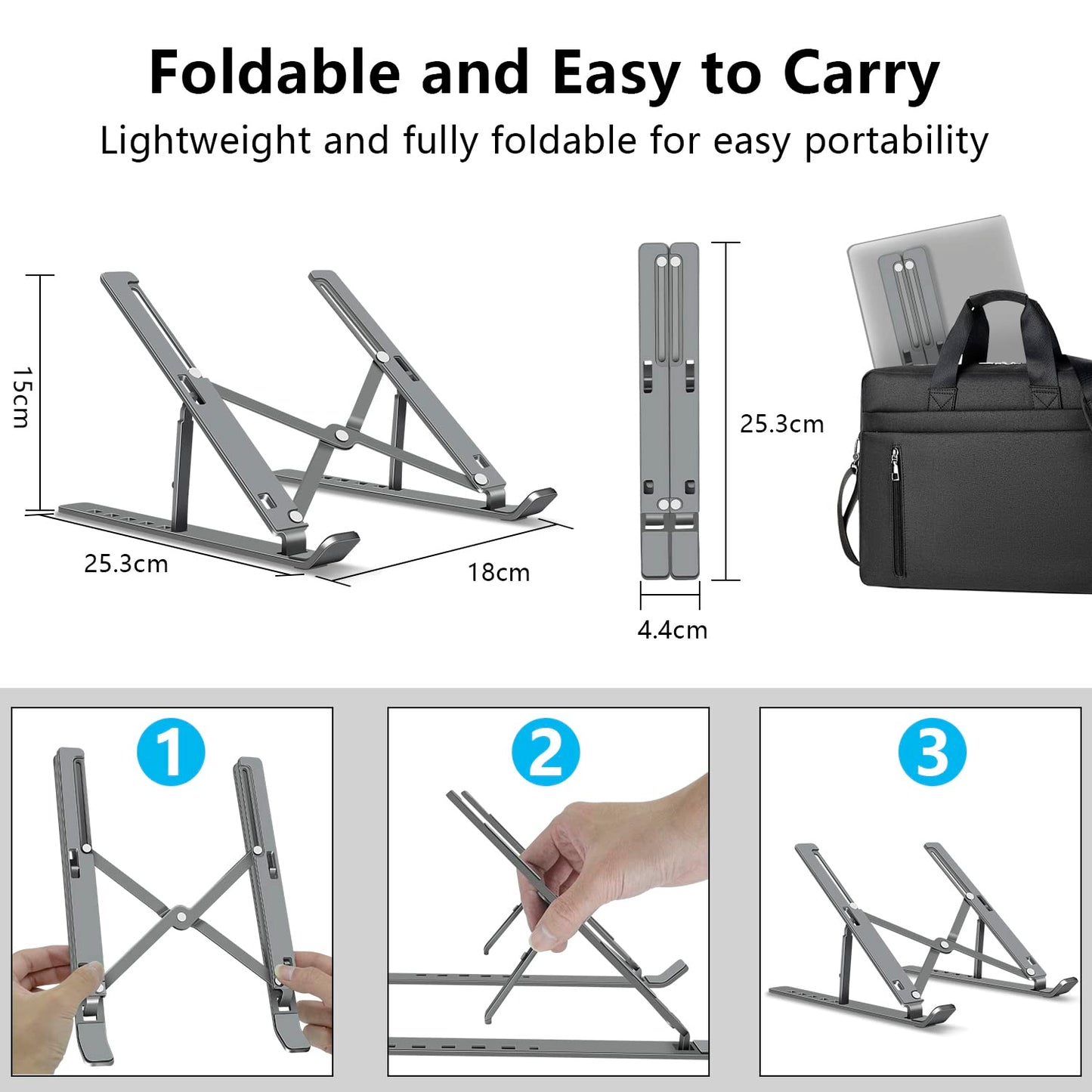 Soporte ajustable y plegable para laptop de hasta 15.6"