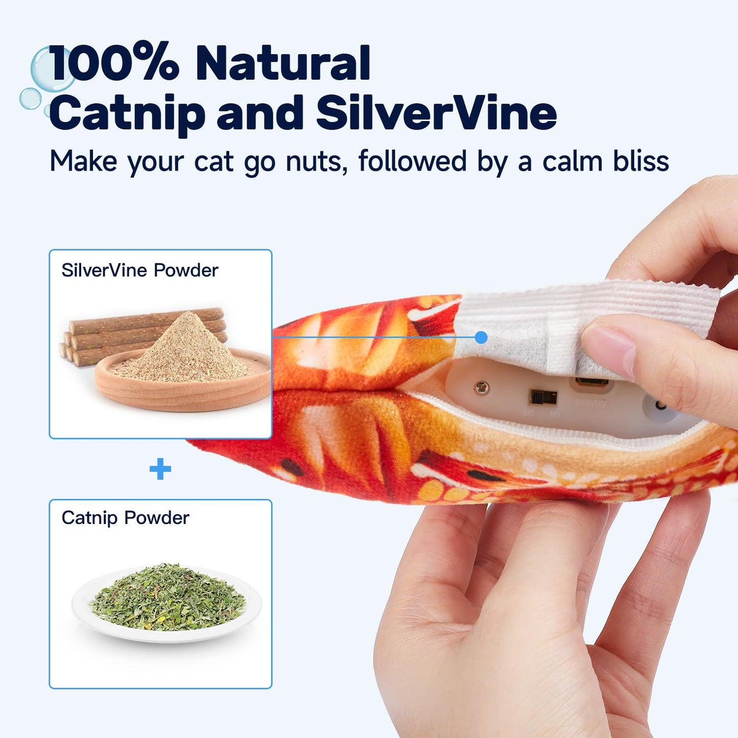 Juguetes para Gatos Potaroma, Pez que se Menea con SilverVine y Catnip