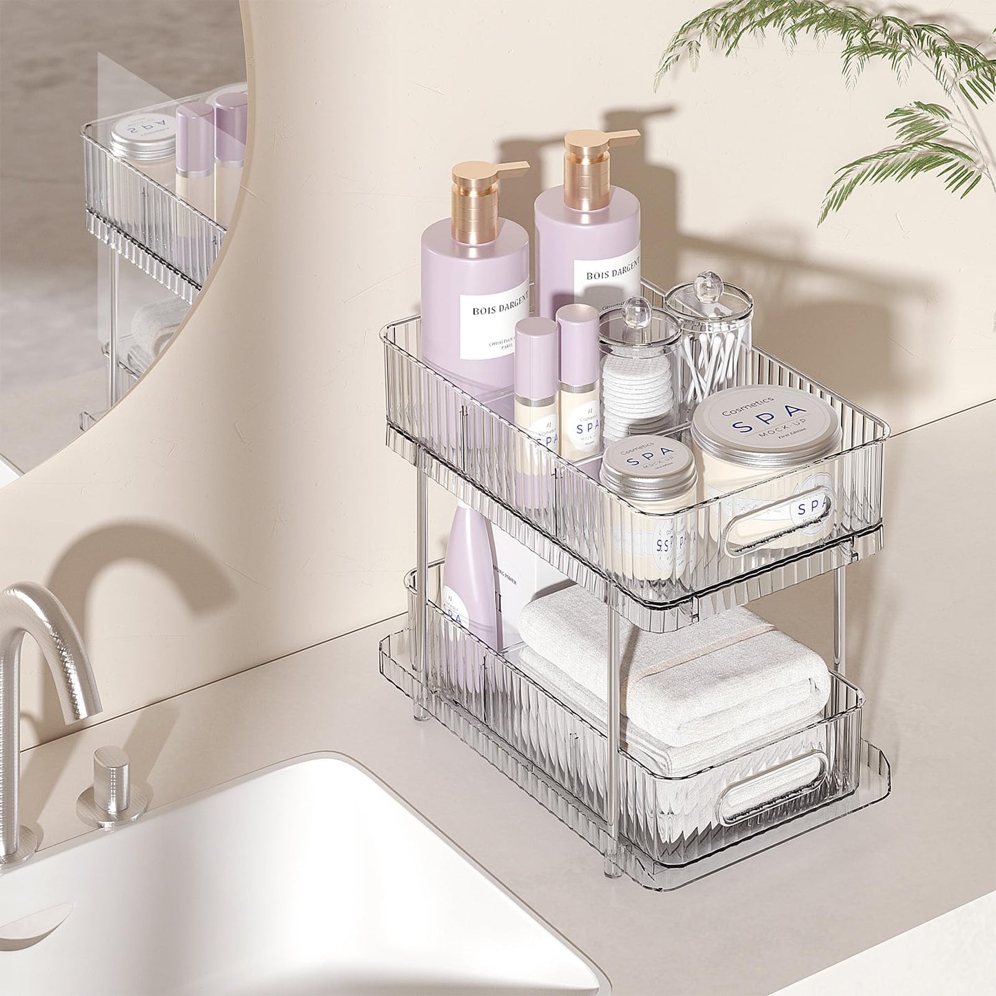 Delamu Organizadores y Almacenamiento de 2 Niveles Transparentes para Baño