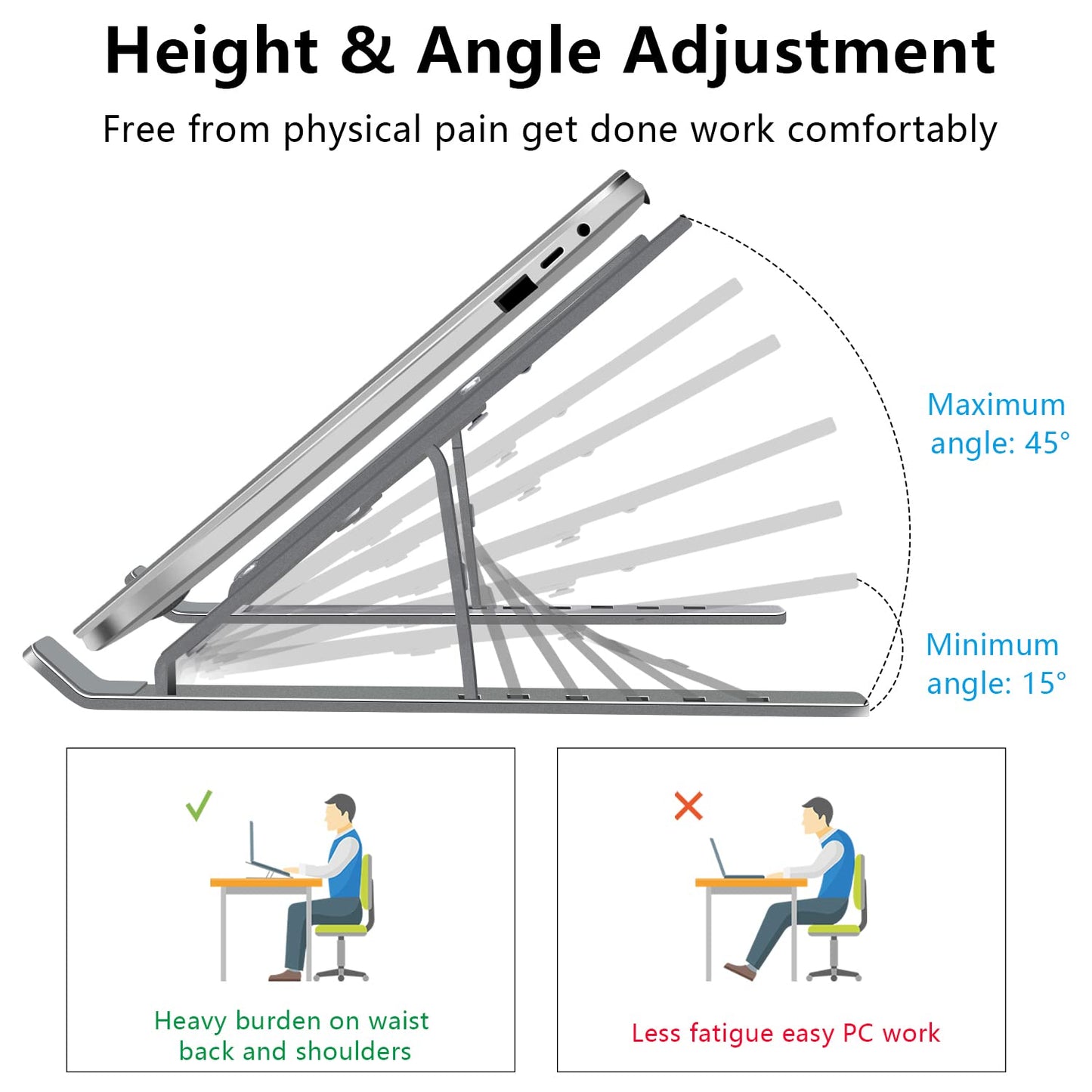 Soporte ajustable y plegable para laptop de hasta 15.6"