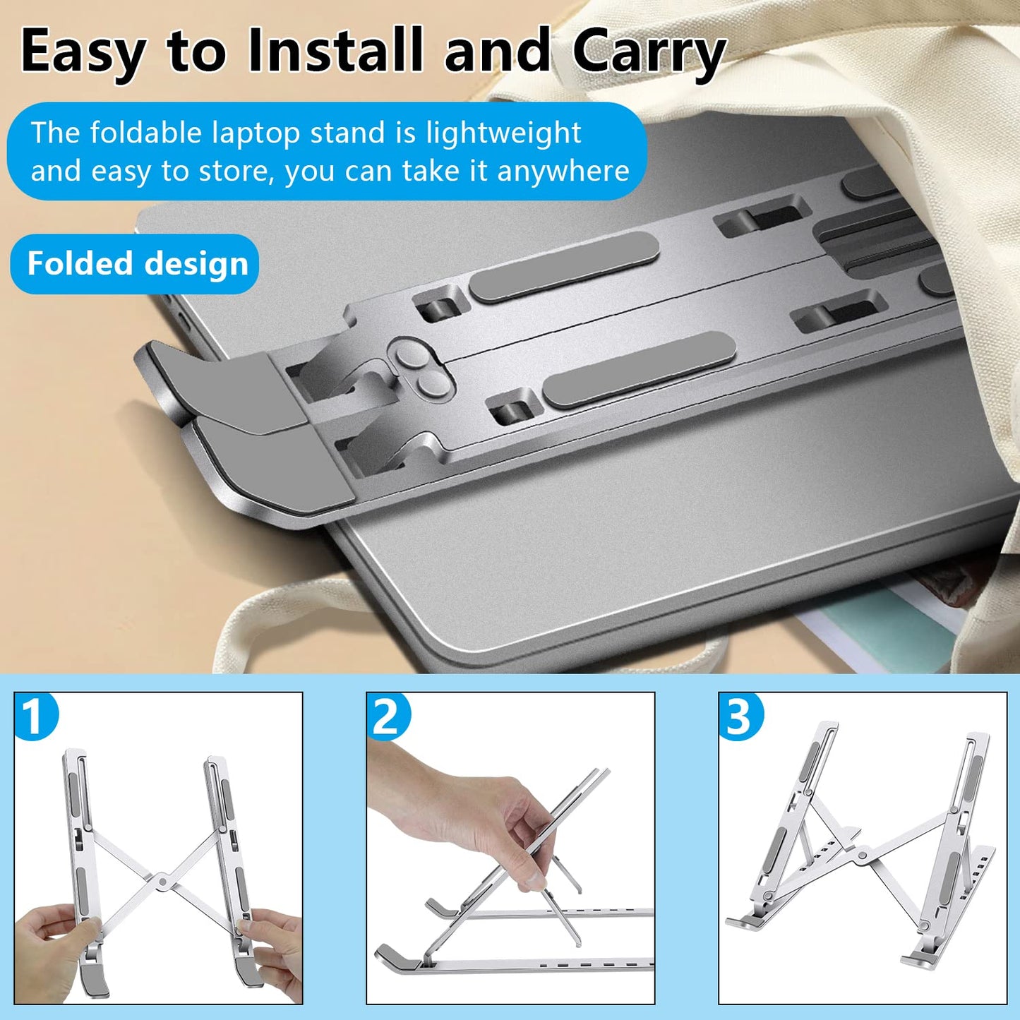 Soporte ajustable y plegable para laptop de hasta 15.6"