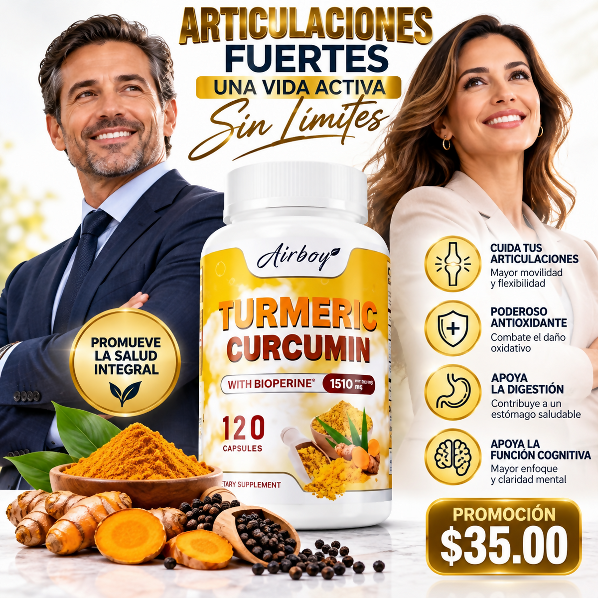 CÚRCUMA CON CURCUMINA + BIOPERINA 🌿