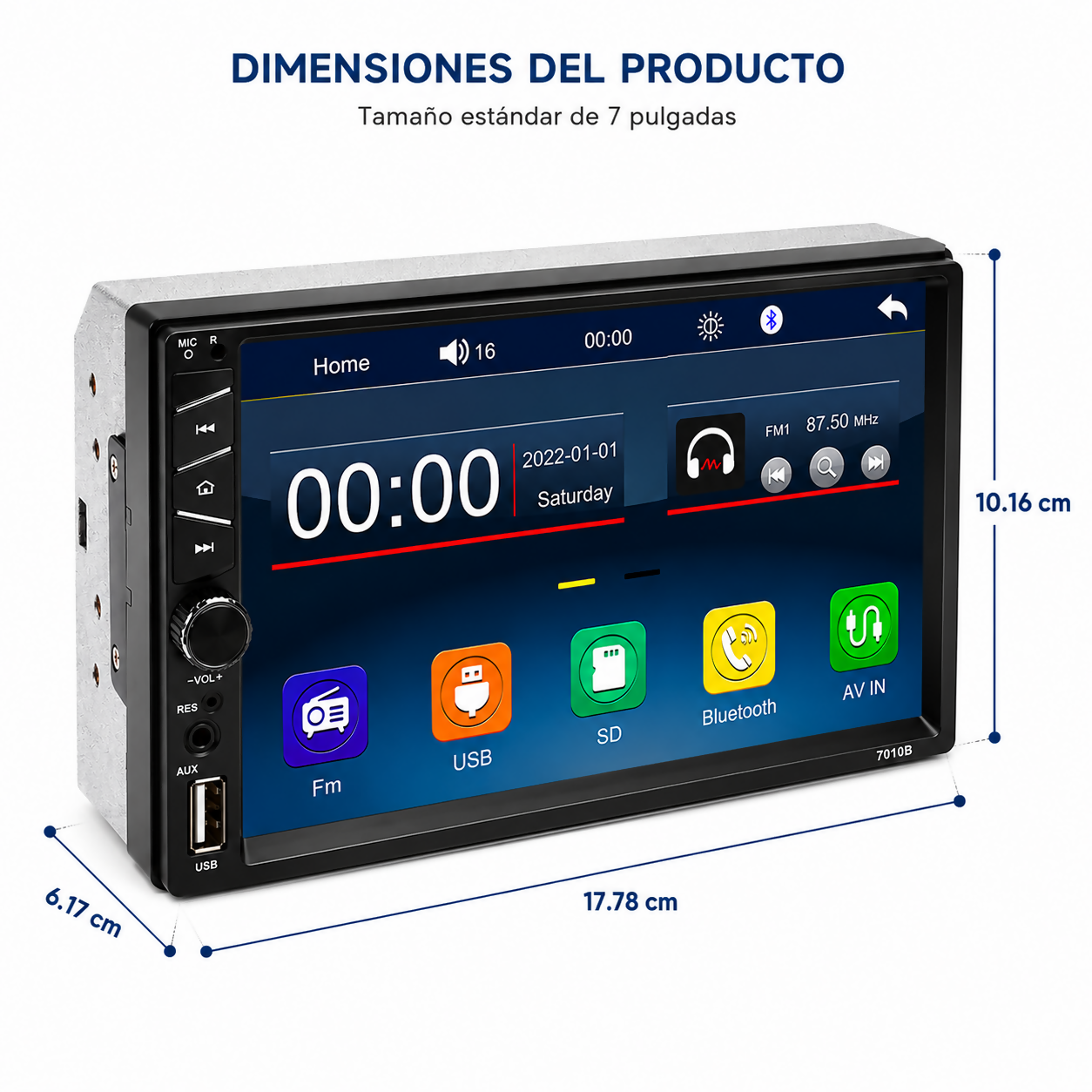 Pantalla MP5-B017 Doble DIN 7" Táctil Bluetooth 60W x4 con Cámara de Retroceso