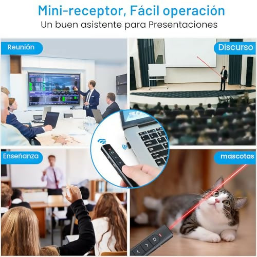 Control Remoto Inalámbrico para Presentaciones — Clicker con Puntero Láser Rojo, Hipervínculo y Control de Volumen