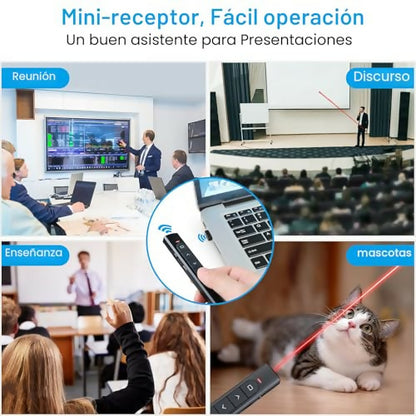 Control Remoto Inalámbrico para Presentaciones — Clicker con Puntero Láser Rojo, Hipervínculo y Control de Volumen
