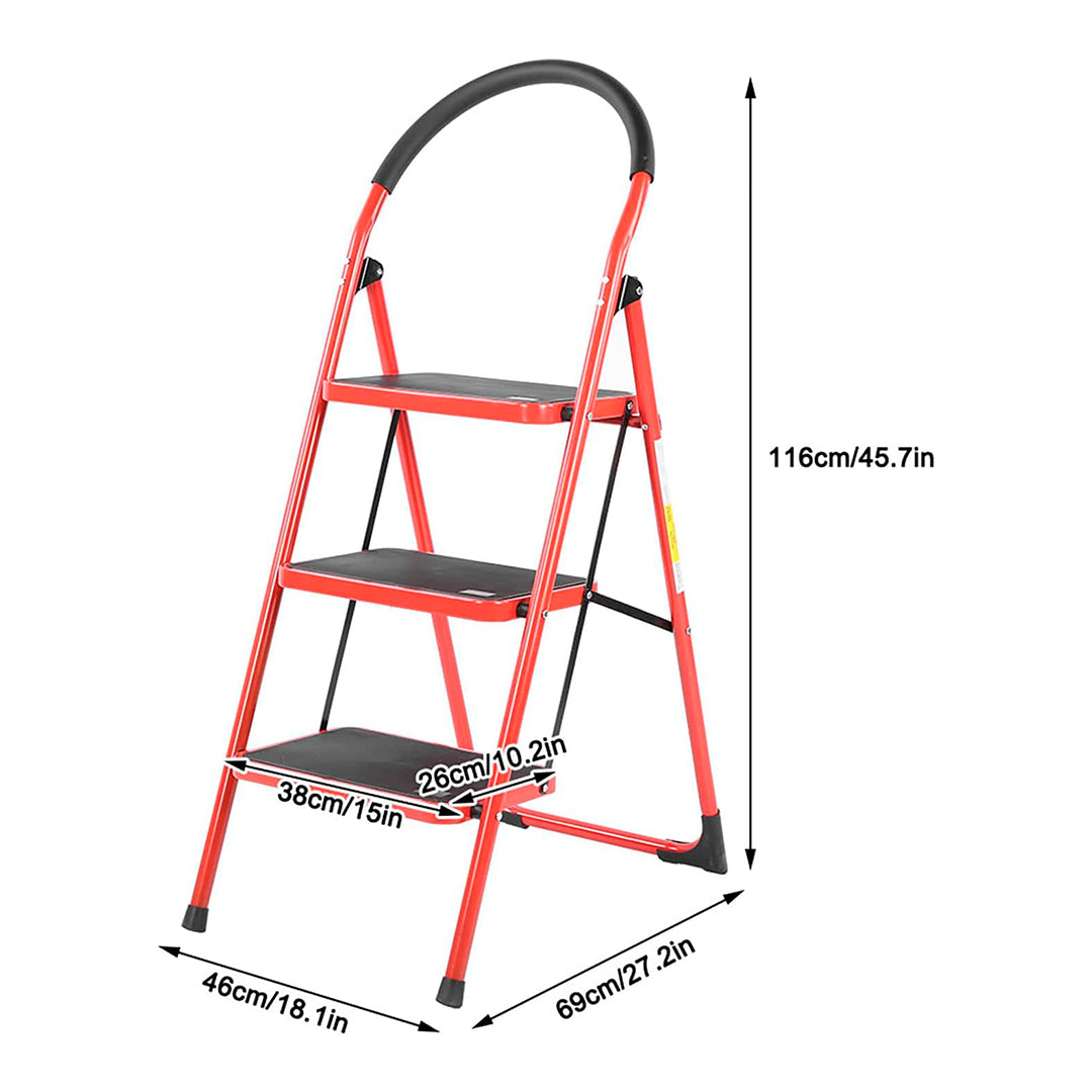 Escalera roja de tres peldaños