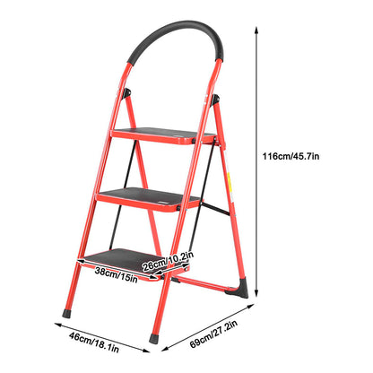 Escalera roja de tres peldaños