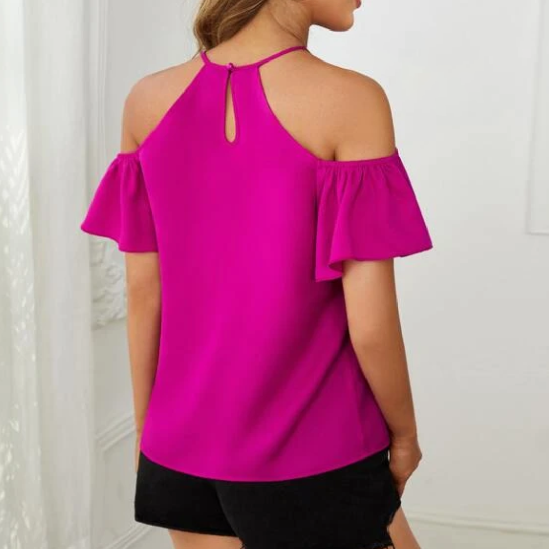 Blusa de hombro descubierto. - fucsia, M