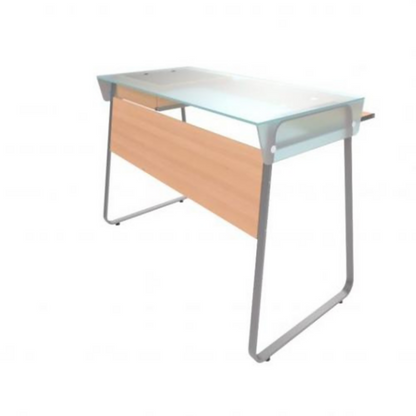 Glass-top computer desk Sgl Lvl Sycamore