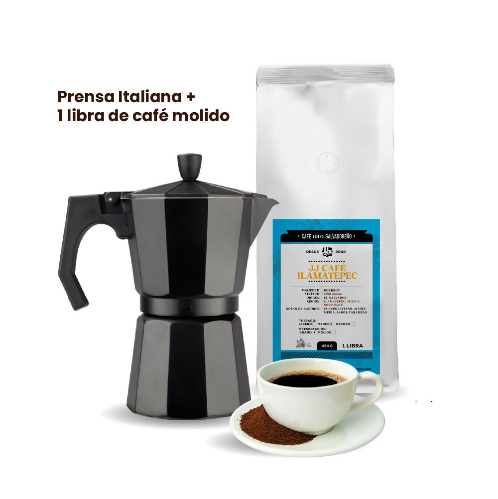 Prensa Italiana más 1 Lb de café molido