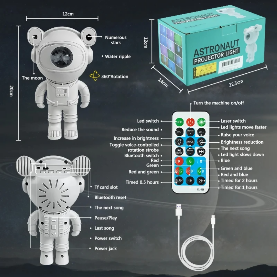 Proyector LED Astronauta 2 en 1 Parlante Bluetooth con Control XL-731B