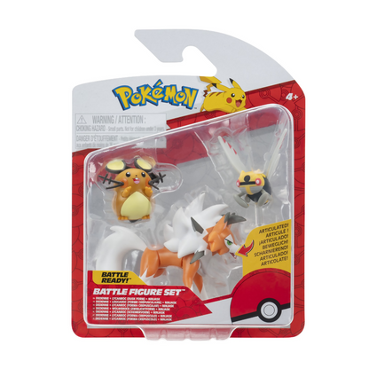 Pokémon Battle Figure 3 Pack Ninjask + Dedenne + Lycanroc.