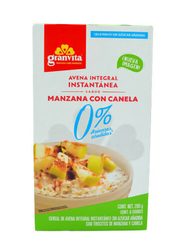 AVENA INSTANTANEA 0% SIN AZUCAR - Manzana con canela caja 280g - 8 sobres de 35 grs c/u (GRANVITA)