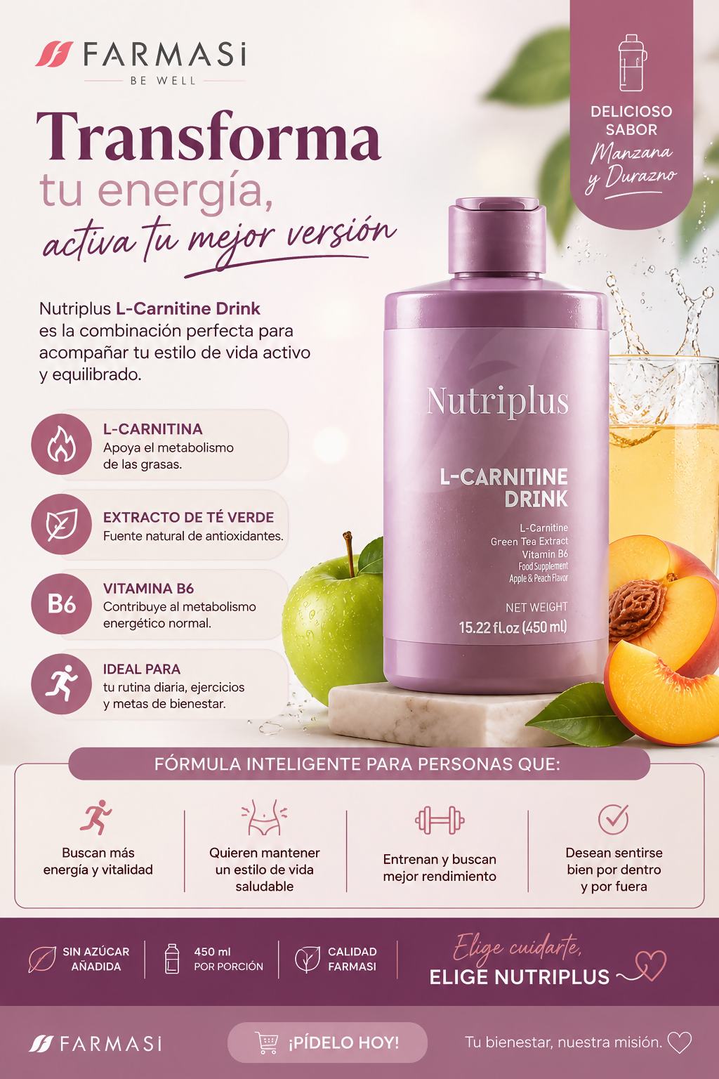 ALOE GLOW, L-CARNITINA, VINAGRE DE MANZANA