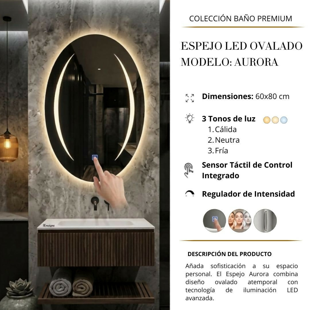 ESPEJO OVALADO AURORA LUZ LED 60X80